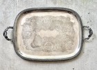 1960s Vintage Large 29    Silverplate Waiter Serving Tray With Handles  Floral