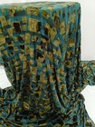 Midnight Olive Gold   Deep Teal Geometric Devor   Stretch Velvet Burnout Fabric