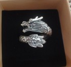 Vintage Style 925 Sterling Silver 3d Dragon Statue Women Adjustable Open Ring