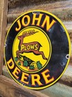Vintage John Deere Porcelain Sign Old Farm Plows 1936 Farm Tractor Chicago Deer