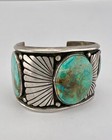 171 5g Vtg Navajo Sterling Silver Royston Turquoise Stamped Wide Cuff Bracelet