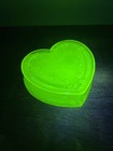 Boyd Yellow Opalescent Swirl Vaseline Uranium Glass Heart Shaped Trinket Box