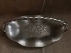 Vintage Hammered Aluminum Hand Made Oblong Basket Tray Fruit Motif