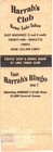 Reno Lake Tahoe Nevada Harrah s Club Casino Hotel Vintage Matchbook Cover