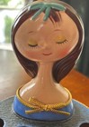 Vintage Irice Papier Mache Shy Girl   s Head Lipstick Holder Dresser Accessory