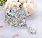 Women s Austrian Crystal Silver-tone Bouquet Flower Teardrop Large Gorgeous B   