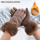 Womens Winter Gloves Thermal Warm Plush Cuffs Leather   Suede Car Driving Gloves