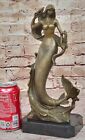 Beautiful Mermaid Standing On Beach Statue Sculpture Bronze Figurine Nautical 