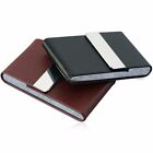 Stainless Steel   Black Faux Leather Cigarette Case Holder Pocket Box - 8104