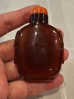 Antique Chinese Qing Dynasty Carved Amber Color Glass Snuff Bottle