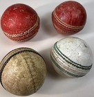 Vintage Leather Cricket Balls Lot Of 4 Red White Practice Match Worn Decor