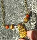 Tiger Eye Carved Shell Gemstone With Tiger Eye   Wood Beads  brass Chain For Men