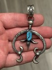 Sterling Silver Native American Signed Lagre El Billah Turquoise Naja Pendant