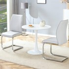 Light Gray Pu Chair Set W  Round Table-32  Silver Legs modern Luxe Dining office