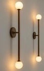 1950s Vintage Mid-century Modern Brass Globe Linear Wall Sconce Tube Cylinder