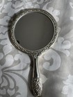 Vintage    Silver Plated    hand Held Mirror    victorian    Heavy   ornate Floral Design
