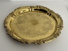 Vintage Brasscrafters Round Solid Brass Gold Tray Ornate Etched Floral Design