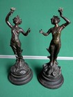 Antique Spelter Statue Figures Classical Female Pair - Tulipe  tulip  And Iris