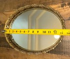 Vintage Oval Filigree Gold Tone Metal Vanity Mirror And or Dresser Tray