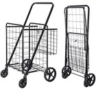Super Deal Folding Shopping Cart Wheels Double Basket For Groceries - Black