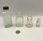 Lot Of 4 Antique Vintage Old Glass Medicine Bottles  Clear Embossed Mixed