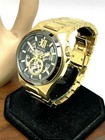 Bulova Mens Watch 98a178 Automatic Skeleton Black Dial Gold Stainless Steel 46mm