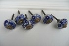 Vintage Antique Drawer Pulls Handles Cobalt Flower Floral Cabinets Knob