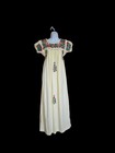 Vtg 70s Mexican Oaxacan Floral Embroidered Maxi Dress Hippie Boho Wmn Xs Girl Xl