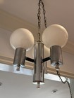 Mid Century Modern Plug Swag Vintage Chrome 3 Light Chandelier Glass Globe Mcm
