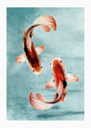 Aceo Print Red Koi Fish Pond In Spring Water Vibrant Watercolor Painting 3 5x2 5