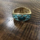 Vtg Joan Rivers Goldtone Teal Enamel Cabochon Clip On Scarf Necklace Clip Signed