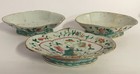 Antique 19th Century Chinese Famille Rose Oval Floral Pedestal Porcelain Bowls