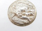 19th Century Cast Sterling Silver Stag Hunting Circular Plaque Antique