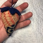 Strawberry Emery   Pincushion Old Pink Blue   White Coverlet Fabric 3-1 2    Prim