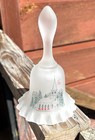 Vintage Fenton White Satin  frosted  Glass Bell Hand Painted Church Winter 1992