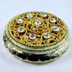 Rare Vtg French Gold Filigree Rhinestone Powder Compact Guilloche Base No Mirror