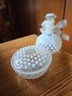 Vintage Fenton Art Glass French Opalescent Hobnail Powder Vanity Perfume Set