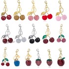 Blue Crystal Cherry Pendant Keychain For Coach Shoulder Handbag Women Bag Charm