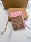 Nwt Coach Zip Card Case In Signature Canvas Cw883 Tan dusty Pink
