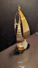 Demott Sailboat Sculpture Brass Copper Onyx Base Signed 9  Nautical Decor