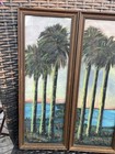 Vtg Mcm Framed Oil Painting  s  2 Panels Beach Palm Trees Florida Highwaymen  