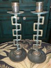 Pair Of Vintage antique Brass Candle Holders Candle Sticks   Art Deco 