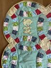 Vintage Handmade Double Wedding Ring Baby Quilt W embroidered Animals 39 X 39 In