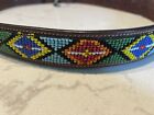 Gap Vtg Beaded Leather Native American Western Belt 35    Southwestern Aztec Print