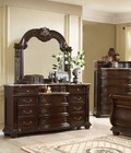 Formal Bedroom Furniture Set 4pc Queen Bed Marble Top Nightstand Dresser Mirror