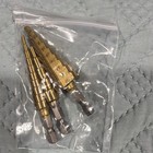 3pc Titanium Coated Step Drill Bit Set 1 4 In Hex Shank Gold silver
