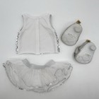 Build A Bear White Silver Sequin Top Tulle Tutu Skirt Shoes Teddy Outfit - Read