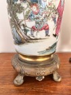 Antique Pair Chinese Porcelain Rose Famille Vase Mounted Lamps Glass Globes