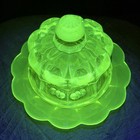 Mosser Yellow Uranium Glass Cherry And Cable Thumbprint Butter Dish W Lid
