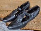 Vintage Black Leather Women Shoes Chuncky Heel Buckle Victorian 37 2 2574